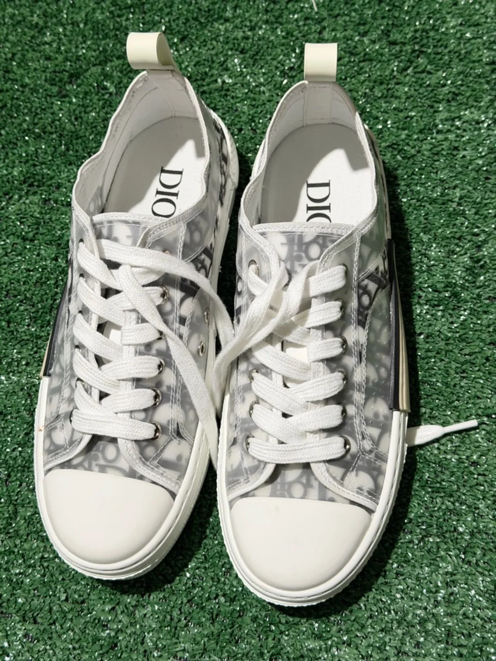Dior White and Beige Low-Top Monogram Canvas Sneakers - Picture 6 of 7